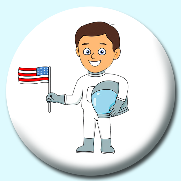 Astronaut Holding American Flag Button Badge