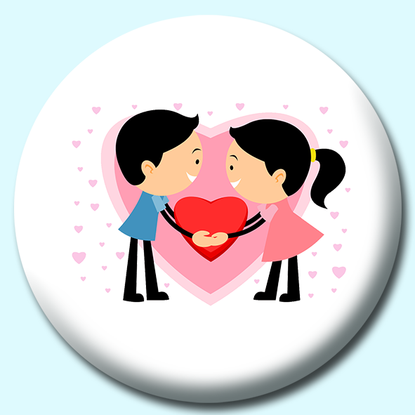 Boy And Girl Couple Holding Heart Button Badge
