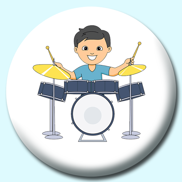 Boy Playing Drumset Button Badge