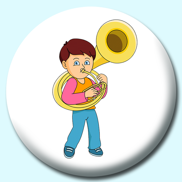 Boy Playing Tuba Button Badge