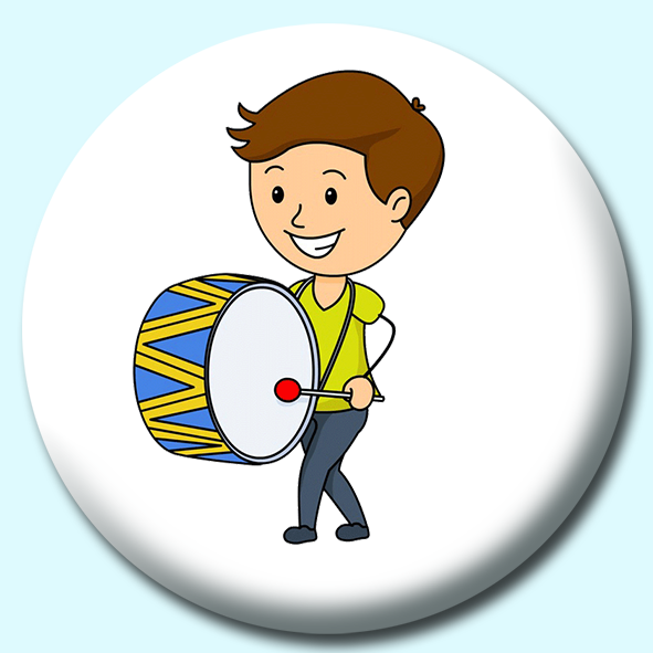 Boy Standing Playing A Large Drum Button Badge