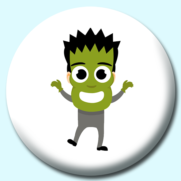 Boy Wearing Scary Green Monster Mask Button Badge