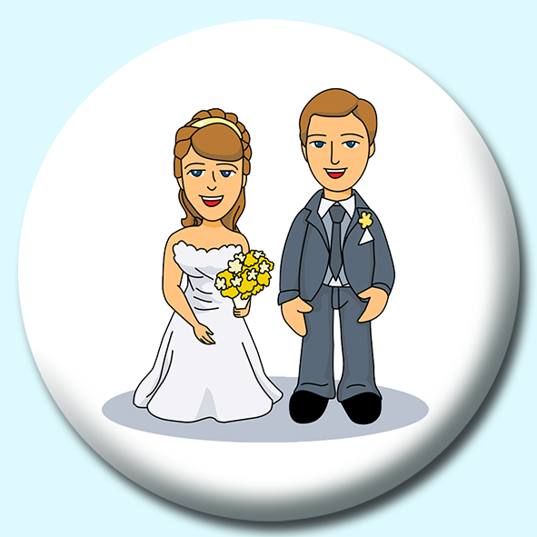 Bride Groon Standing At Wedding Button Badge