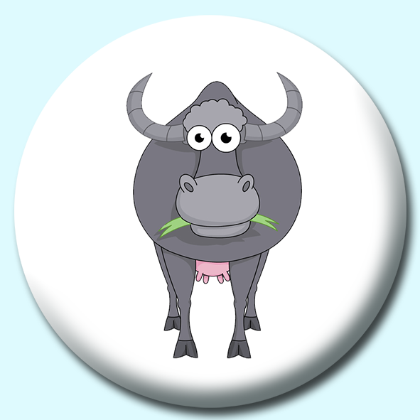 Buffalo Cartoon Character Eating Grass Button Badge