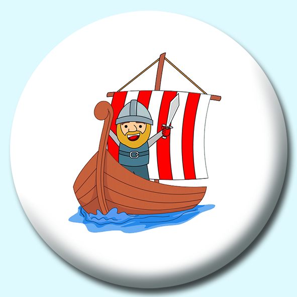 Cartoon Style Viking Standing On A Ship Button Badge