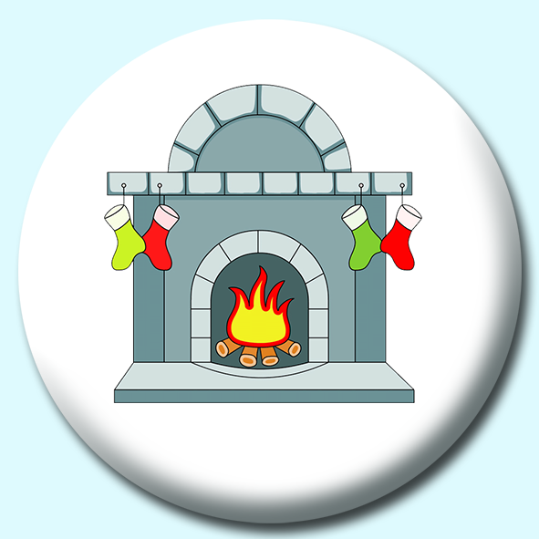 Christmas Stocking Hanging On Fireplace Button Badge