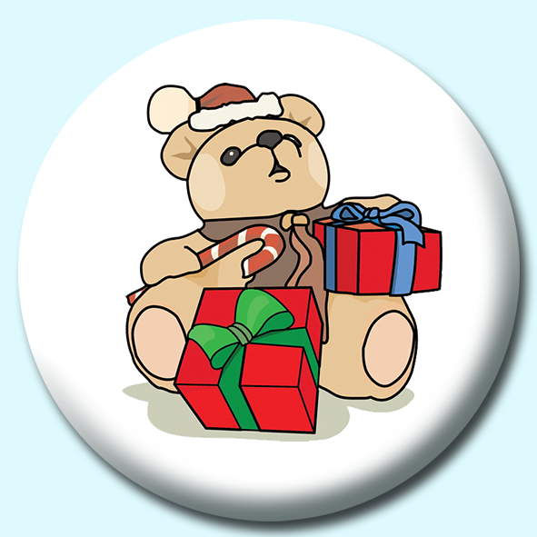 Christmas Teddy Bear With Gifts Button Badge