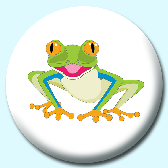 Colorful Green Frog With Large Yellow Eyes Button Badge