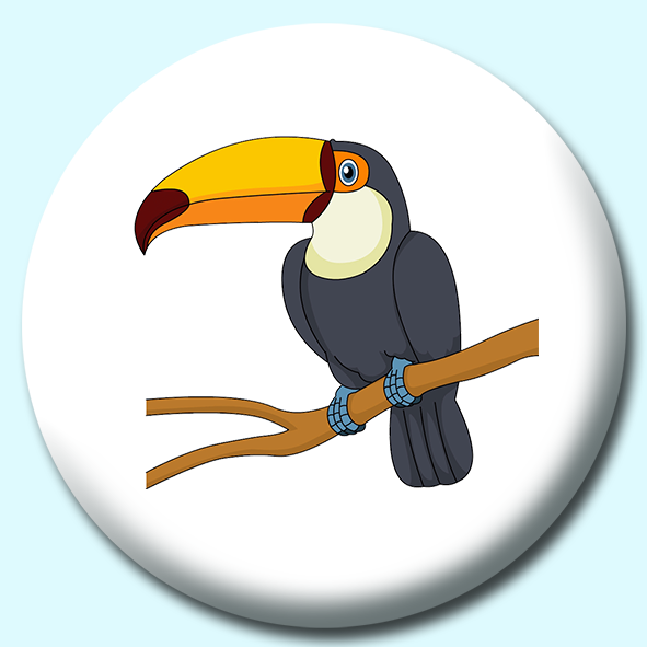 Colorful Toucan Bird Sitting On Tree Branch Button Badge