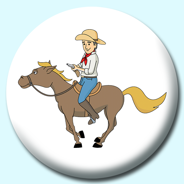 Cowboy Galloping On Horse Button Badge