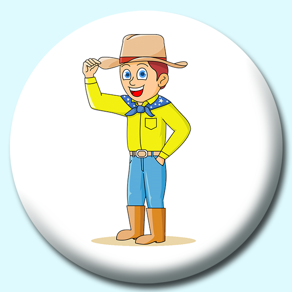 Cowboy Tipping Hat Sign Respect Button Badge