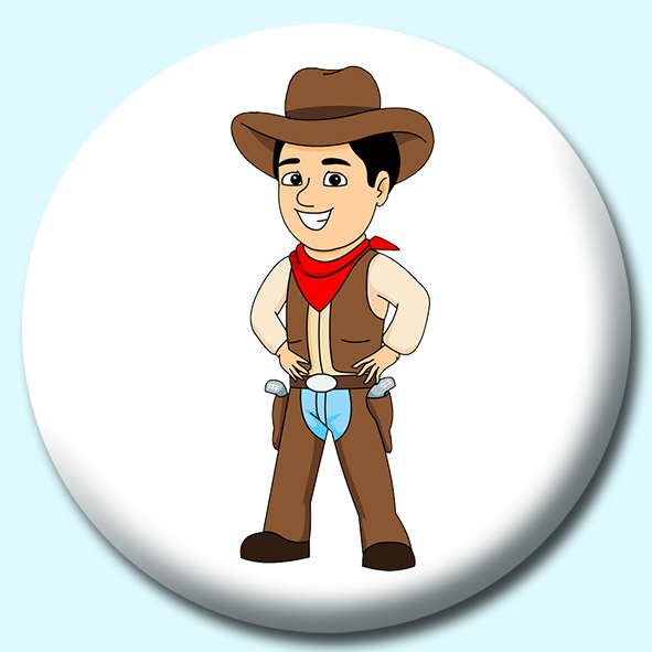 Cowboy Wearing Hat Scarf Gun Holster Button Badge