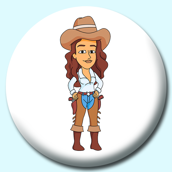 Cowgirl Wearing Hat Boots Chaps Button Badge