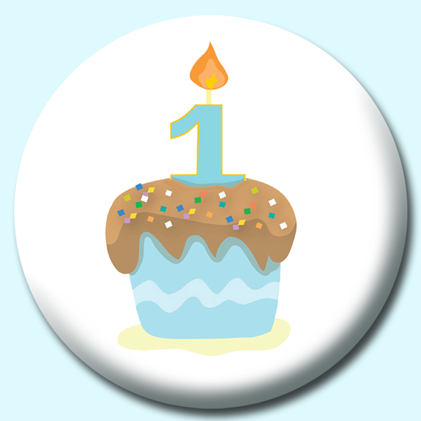 Cupcake With One Candle Blue Copy Button Badge
