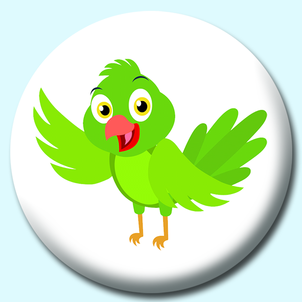 Cute Green Parrot With Red Beak Bird Button Badge