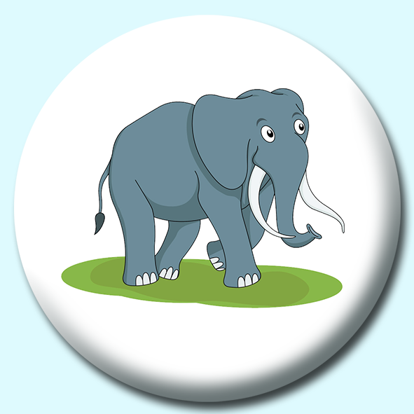 Elephant With Tusks Cartoon Style Button Badge