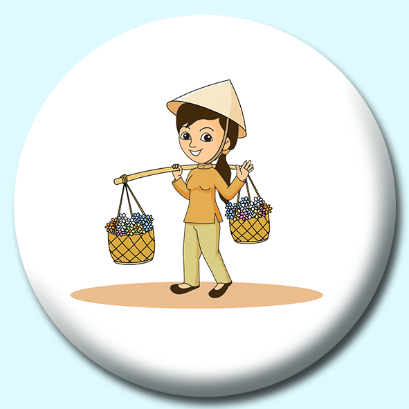 Florist Woman Going To Market Vietnam Button Badge