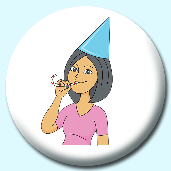 Girl Celebrating Birthday Wearing Hat Button Badge