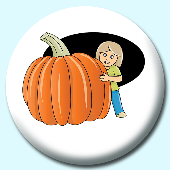 Girl Hiding Behind Pumpkin Button Badge