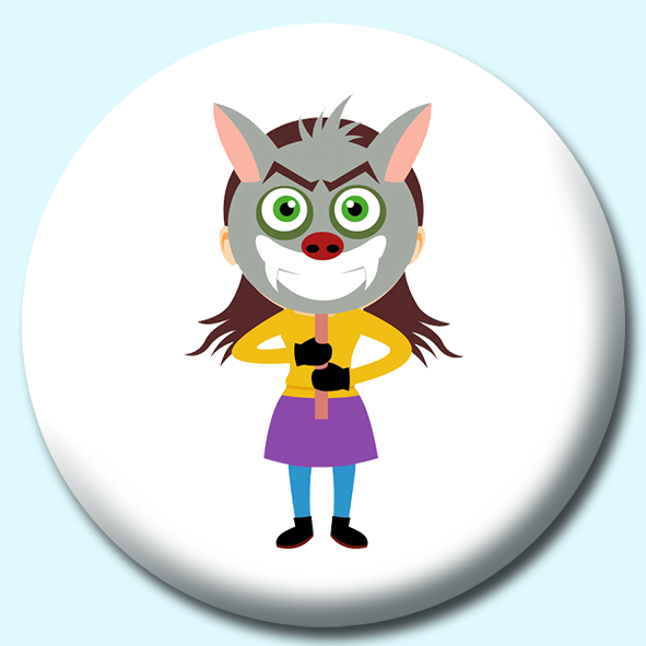 Girl Holding Scary Mask In Front Of Face Button Badge