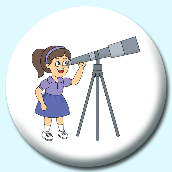 Girl With Telescope Button Badge