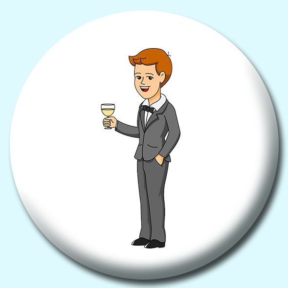 Groom In Tuxedo Preparing To Give A Toast Button Badge