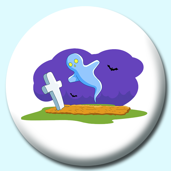 Halloween Ghost At Graveyard Button Badge