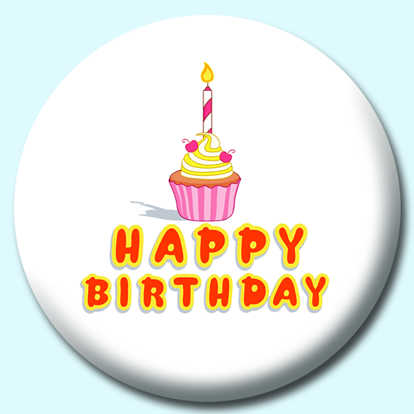Happy Birthday Cupcake With Candle Button Badge