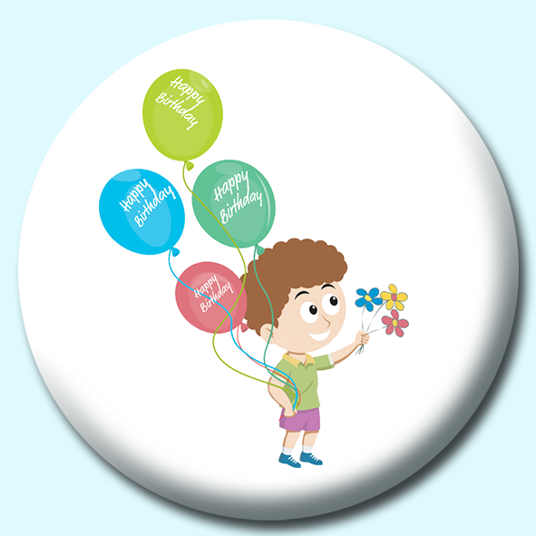 Happy Birthday Day Boy With Flowers Button Badge