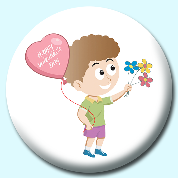 Happy Valentines Day Balloon Flowers Button Badge