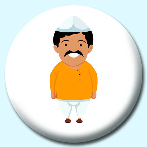 Indian Man Wearing Dhoti Kurta Treditional Costume India Button Badge