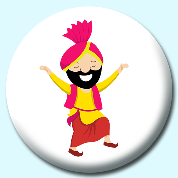 Indian Punjabi Man Doing Treditional Bhangra Dance India Button Badge
