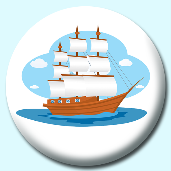Large Wooden Sailboat Sails Open Button Badge