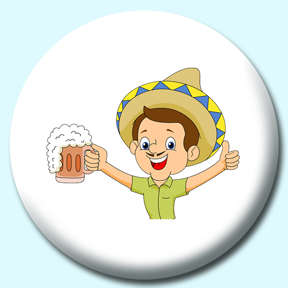 Man Wearing Sombrero Hat Celebrating With Drink Clipart Button Badge
