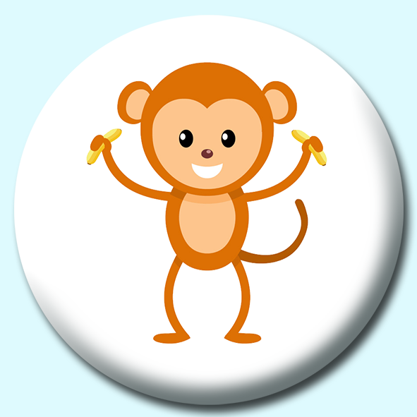 Monkey Stick Figure Holding Banana Button Badge