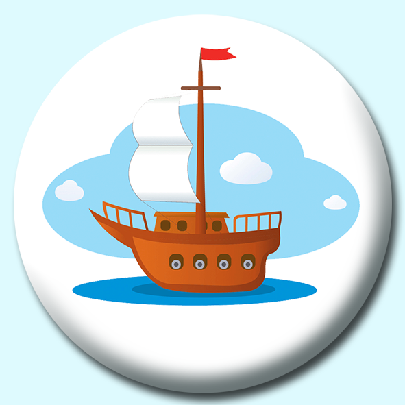 Old Wood Boat With Motor Button Badge