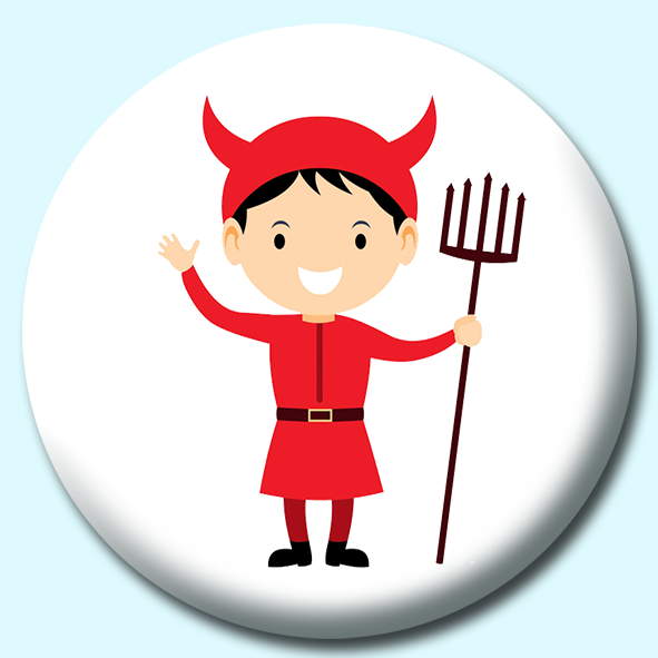 Red Devil With Pitchfork Costume Button Badge