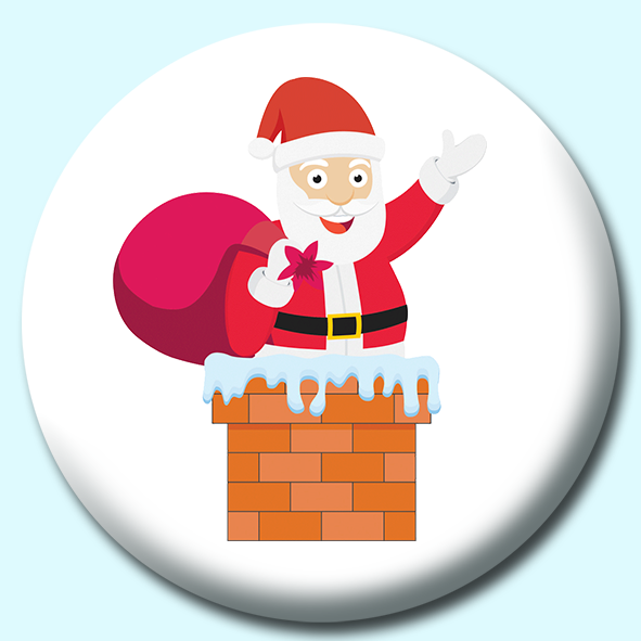 Santa On Chimney Christmas Button Badge