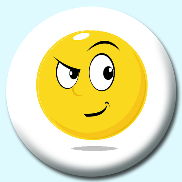 Smiley Face Suspicious Expression Button Badge
