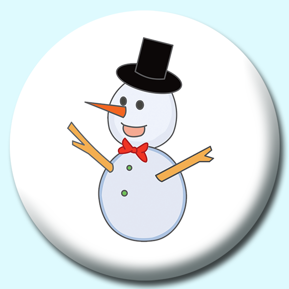 Snowman Wearing Black Hat Button Badge