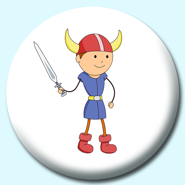Viking Boy With Helmet Sword  Button Badge