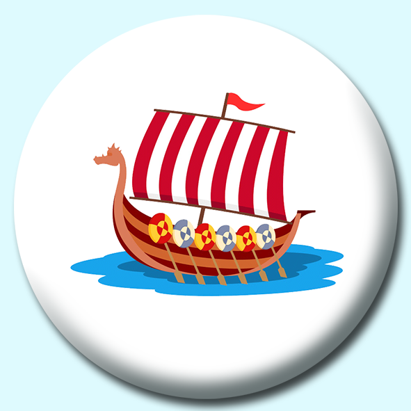 Vikings Ship With Open Sails Button Badge