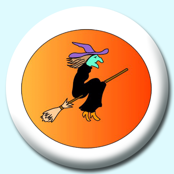 Witch On Broom Button Badge