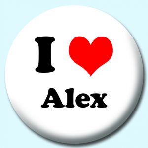 Personalised Badge: 38mm I Heart Alex Button Badge. Create your own custom badge - complete the form and we will create your personalised button badge for you.