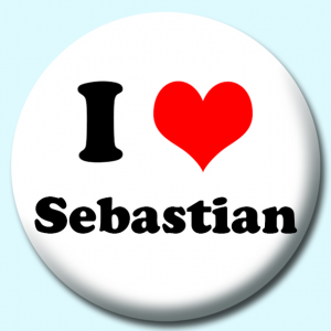 Personalised Badge: 38mm I Heart Sebastian Button Badge. Create your own custom badge - complete the form and we will create your personalised button badge for you.