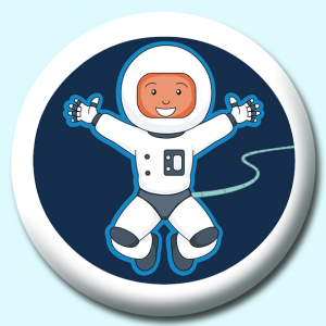 Personalised Badge: 58mm Astronaut Attached To Cord Button Badge. Create your own custom badge - complete the form and we will create your personalised button badge for you.