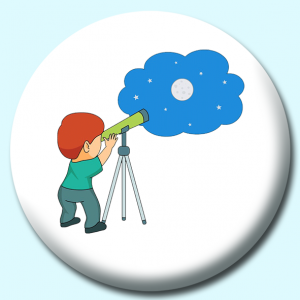 Personalised Badge: 25mm Astronomer Looking Stars With Telescope Button Badge. Create your own custom badge - complete the form and we will create your personalised button badge for you.