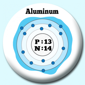 Personalised Badge: 38mm Atomic Structure Of Aluminum Button Badge. Create your own custom badge - complete the form and we will create your personalised button badge for you.