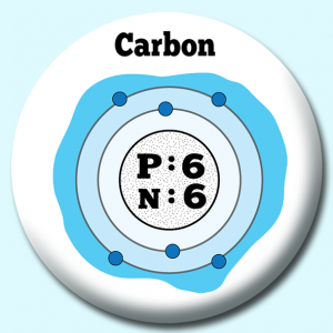 Personalised Badge: 38mm Atomic Structure Of Carbon Button Badge. Create your own custom badge - complete the form and we will create your personalised button badge for you.