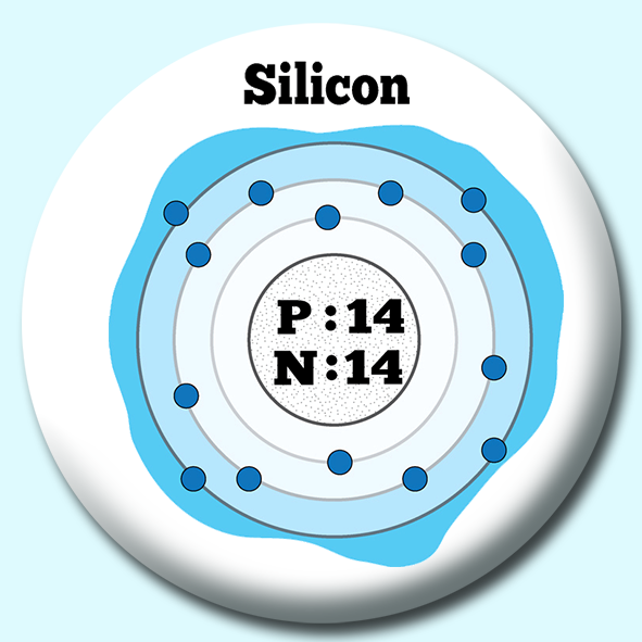 Personalised Badge: 75mm Atomic Structure Of Silicon Button Badge. Create your own custom badge - complete the form and we will create your personalised button badge for you.